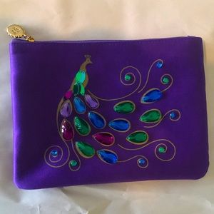 Vintage 1990s Lulu Guinness Purple Peacock Clutch. Mint cond. with original box.